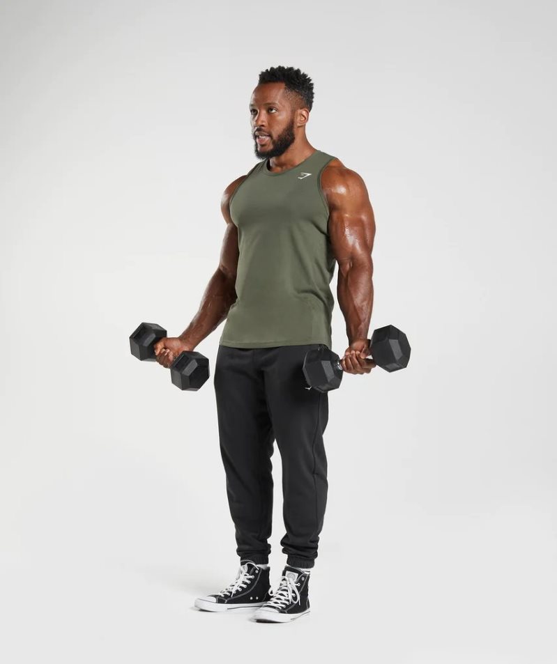 Men's Gymshark React Tanks Olive | NZ 2MYINE